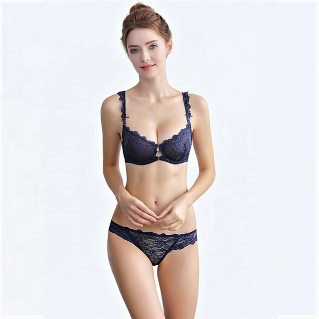 Li Yan Sexy Breathable Lace Embroidery Lingerie Bra And Panties Set For Big Breasts Female Transparent Women's Underwear Set