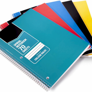 College Ruled Wire bound Spiral Notebook, 70-Sheet - 5-Pack, Assorted Solid Colors