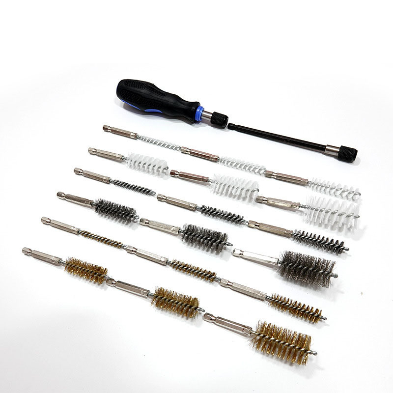 Factory Direct Sale Steel/Bronze/Nylon Engine Cleaning Bore Brush Cleaning Kit with Extension Bar,1/4in Hex Drill Shank