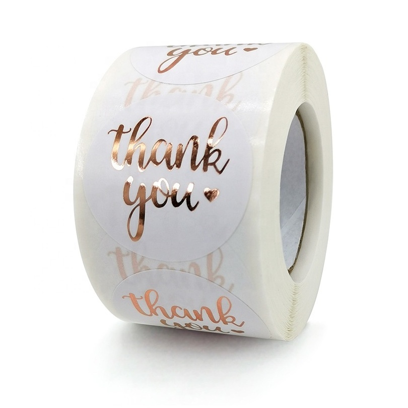 custom logo self adhesive shopping wedding round roll gold 500 label 1.5inch 2inch thanks you sticker