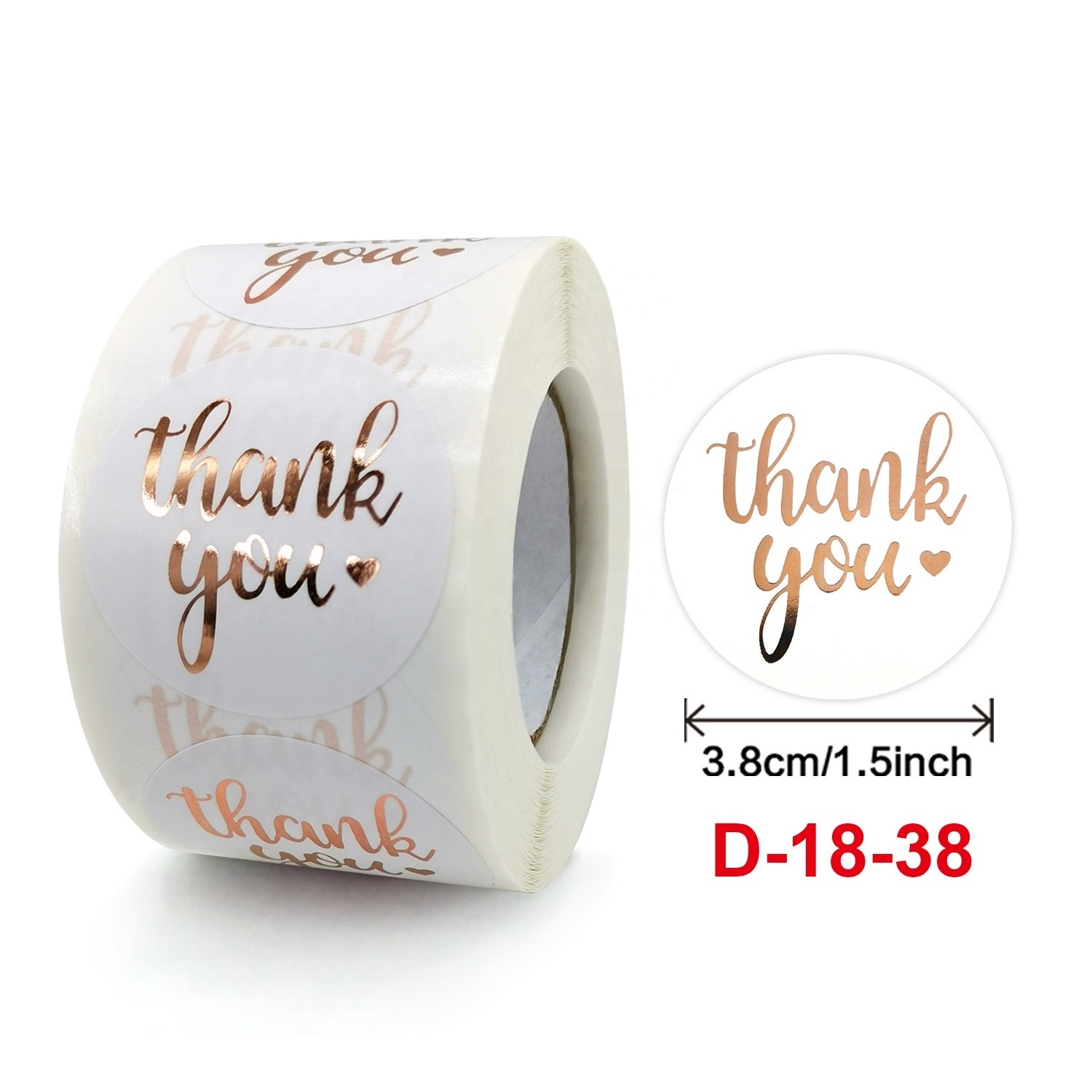 custom logo self adhesive shopping wedding round roll gold 500 label 1.5inch 2inch thanks you sticker