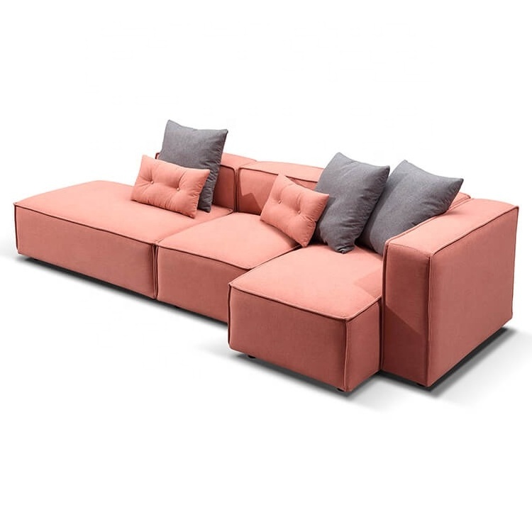 Fabric/Synthetic Leather Material Furniture High quality Living Room Elegant Modern Velvet Foam Modular Pink Sectional Couch