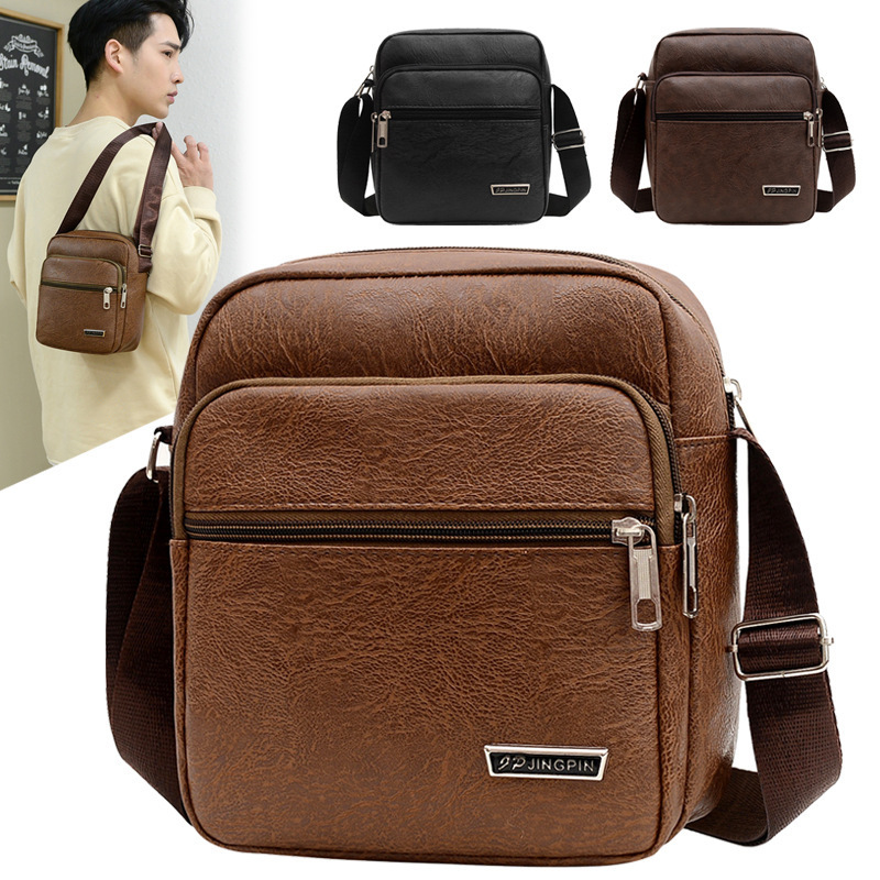 Men's Bag PU Leather Korean Version New Shoulder Bag Business Casual Large Capacity Crossbody Bag