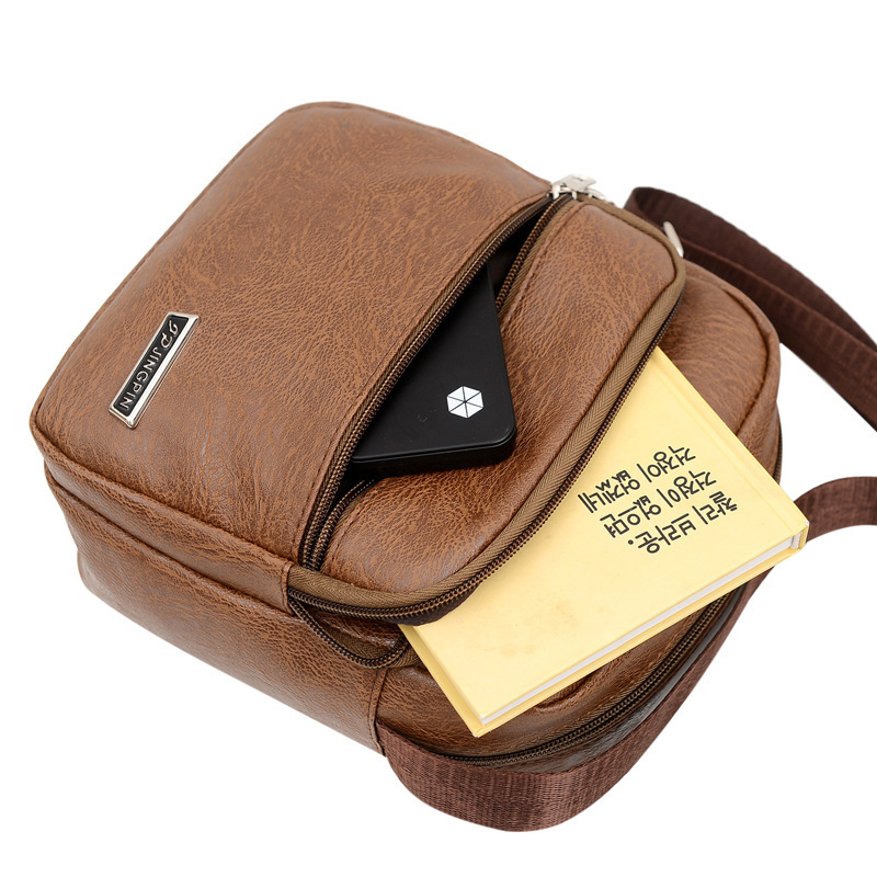 Men's Bag PU Leather Korean Version New Shoulder Bag Business Casual Large Capacity Crossbody Bag