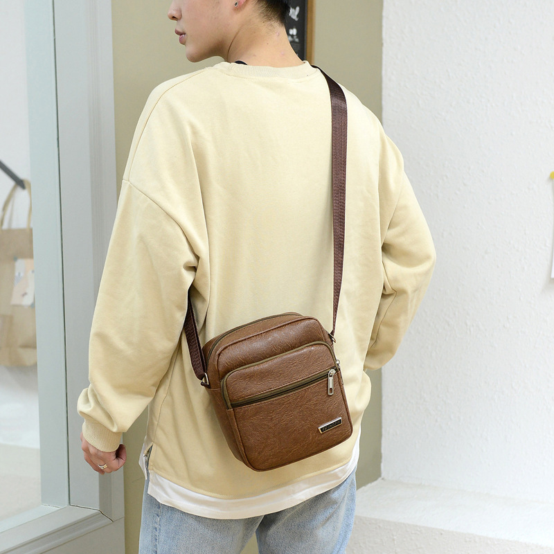 Men's Bag PU Leather Korean Version New Shoulder Bag Business Casual Large Capacity Crossbody Bag