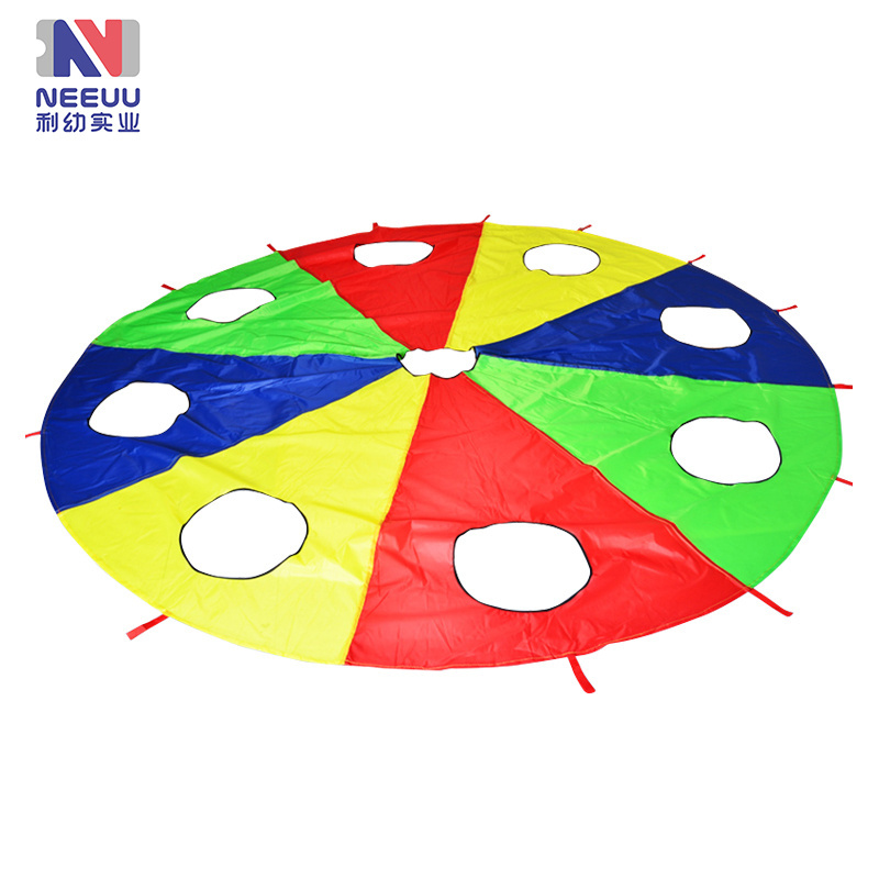 Kindergarten children interactive groundhog toy 10 foot  9 holes  gopher parachute toy rainbow umbrella toy