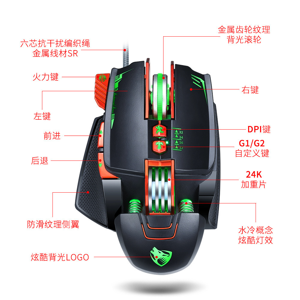 V9 game mouse high-end electronic sports machinery colorful light macro programming wired mouse net cafe mouse