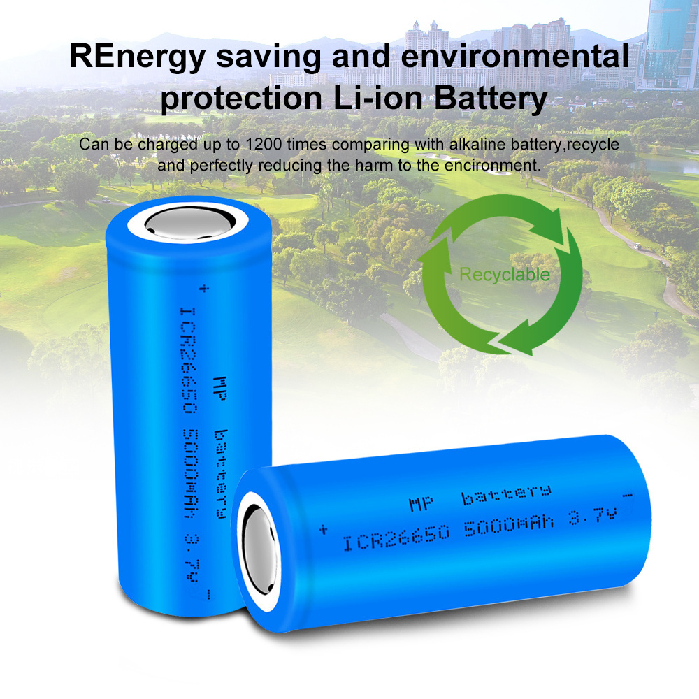 High Quality Large Capacity Hot 3.7v 5000mAh 1C ICR 26650 Rechargeable Lithium flashlight Battery