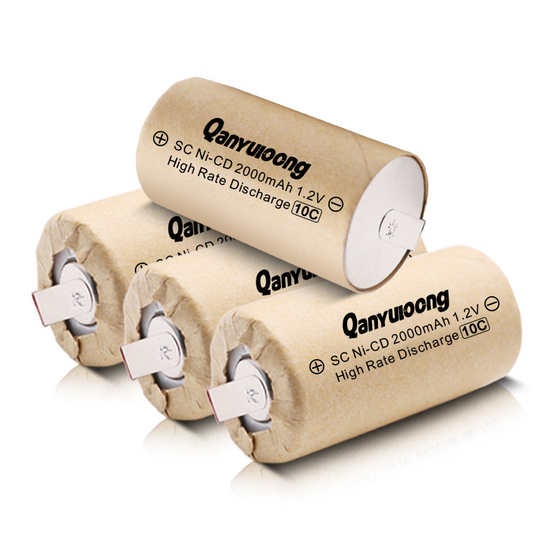 QanYUloong SC 2000mAh Rechargeable Battery 1.2 V Sub C NI-CD Cell With Welding Tabs for Electric Drill Screwdriver DIY Battery