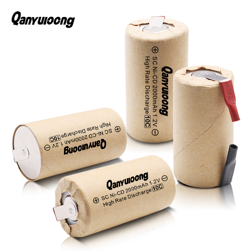 QanYUloong SC 2000mAh Rechargeable Battery 1.2 V Sub C NI-CD Cell With Welding Tabs for Electric Drill Screwdriver DIY Battery