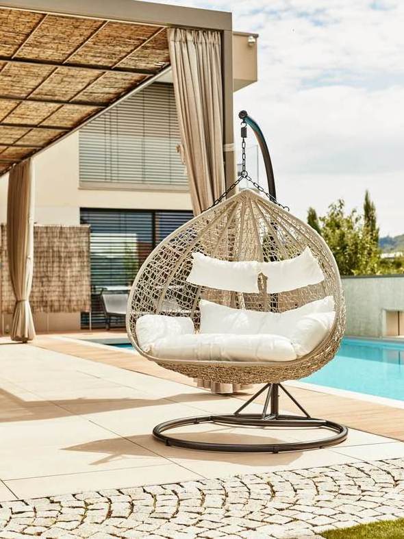 Balcony Furniture Outdoor Waterproof And Sunproof Egg Shape Rattan Modern Double Patio Polyester Rocking Swing Chair