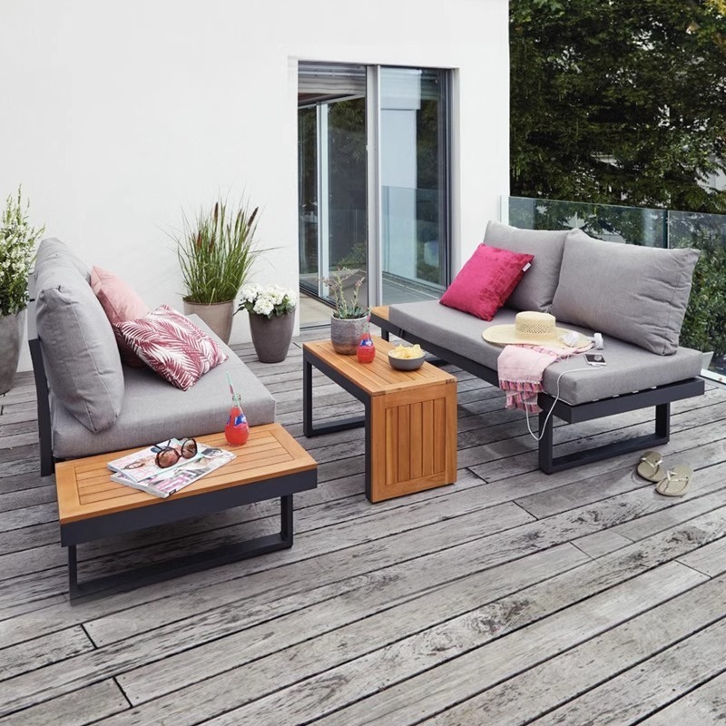 Outdoor furniture set waterproof outdoor sofa set wooden bench seat modern rattan aluminum outdoor sofas