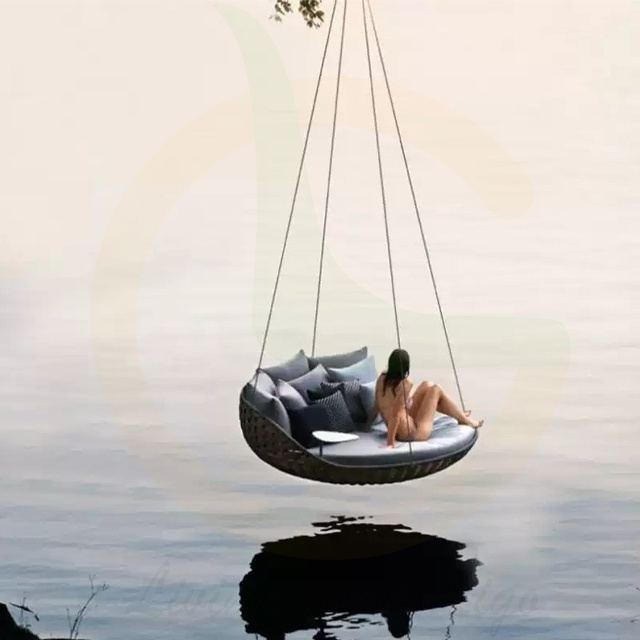 Outdoor furniture Hotel Outdoor Rattan Hanging Bed Patio Swing Chair Wicker Furniture Porch Swing Bed