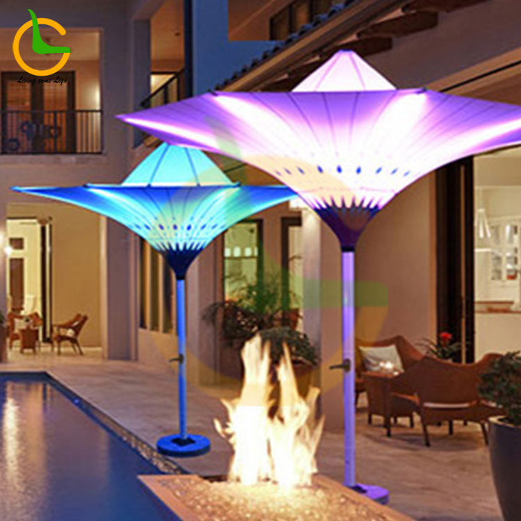 Aluminum modern restaurant beach garden waterproof polyester patio outdoor umbrella with led light