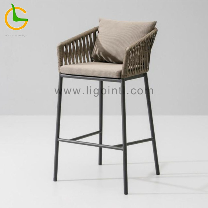 Modern rope woven outdoor chair restaurant furniture tables and chairs garden sets high bar stool