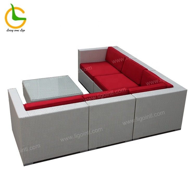 Tempered Glass Coffee Table And Cushions,Deck,Backyard Porch Wicker Patio Sectional Furniture Sets Outdoor Sofa Rattan Couch