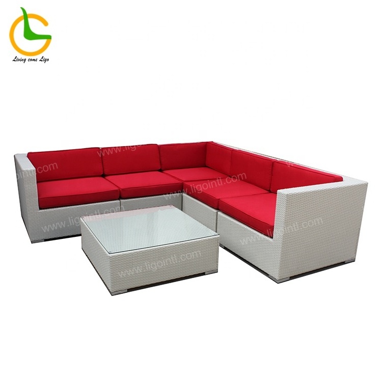 Tempered Glass Coffee Table And Cushions,Deck,Backyard Porch Wicker Patio Sectional Furniture Sets Outdoor Sofa Rattan Couch