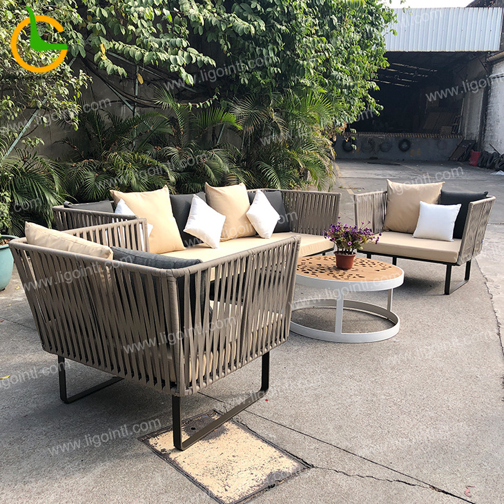 European Accepted Customized Outdoor Garden Couches and Rope Woven Sofas Furniture Set for Villa Modern Garden Sofa Lounge Set