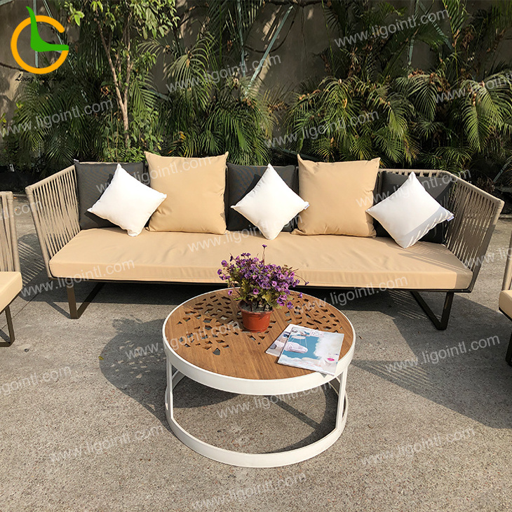 European Accepted Customized Outdoor Garden Couches and Rope Woven Sofas Furniture Set for Villa Modern Garden Sofa Lounge Set