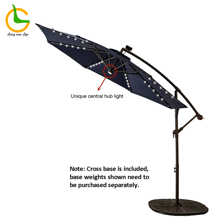 Wholesale foldable outdoor parasol hanging aluminum waterproof umbrella garden with led light for courtyard