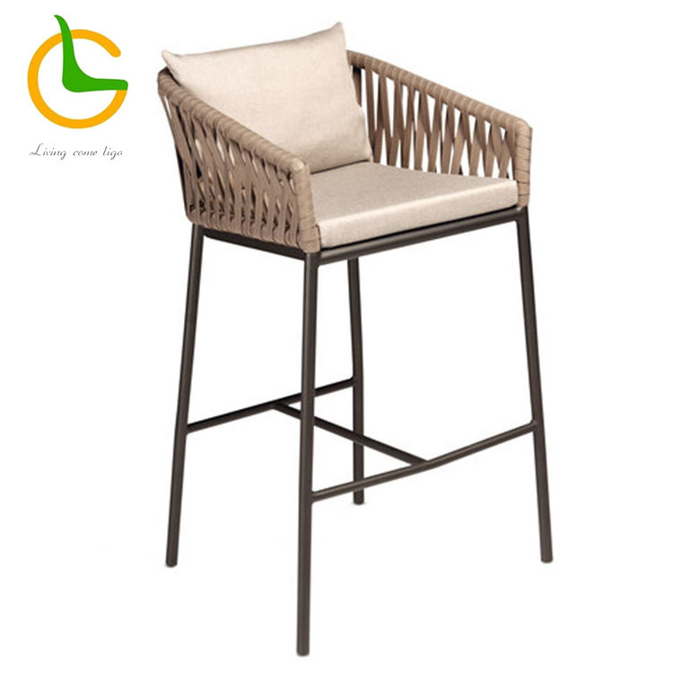 Modern bar club home used brown color high stool rope woven garden chair for outdoor and patio