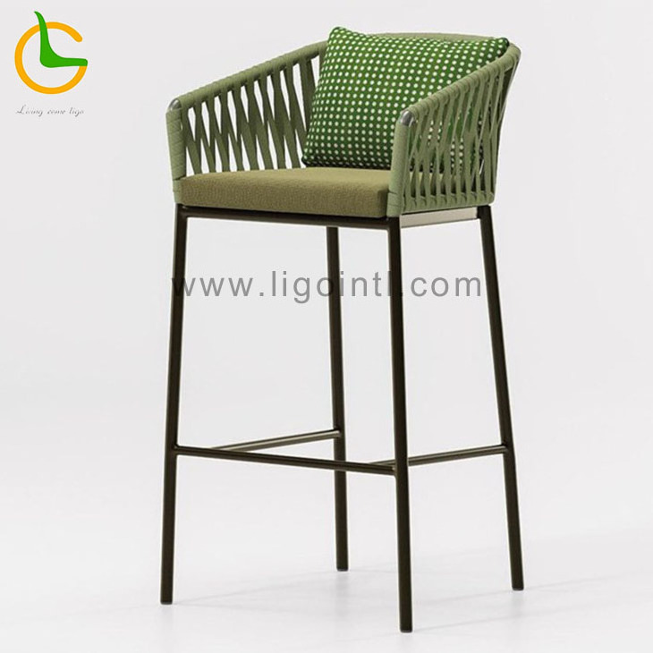 Modern rope woven outdoor chair restaurant furniture tables and chairs garden sets high bar stool