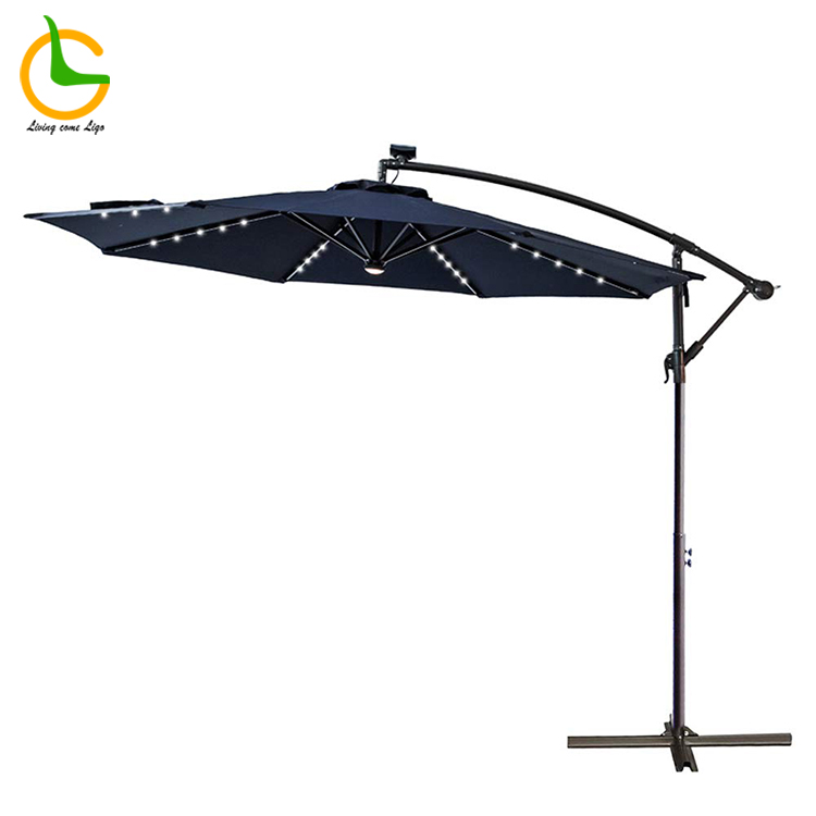 Wholesale foldable outdoor parasol hanging aluminum waterproof umbrella garden with led light for courtyard