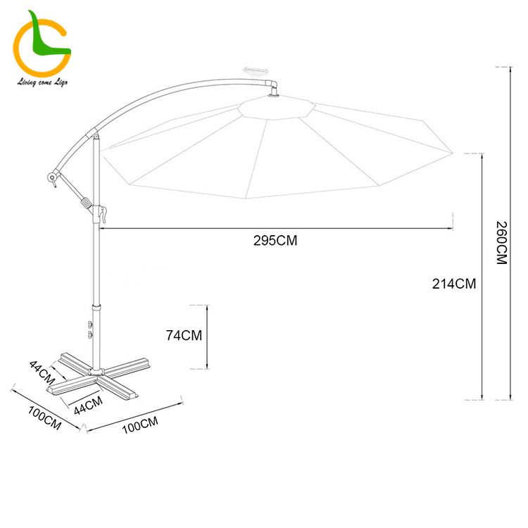 Wholesale foldable outdoor parasol hanging aluminum waterproof umbrella garden with led light for courtyard