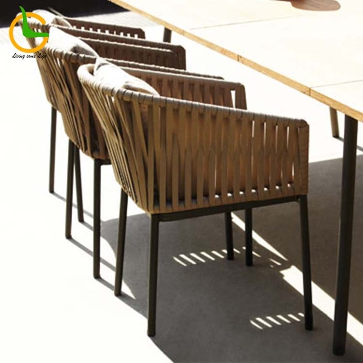 Italian Modern Luxury Waterproof Outdoor Patio Rope Woven Contemporary Dining Table and Chair Set Outdoor Furniture Garden Chair