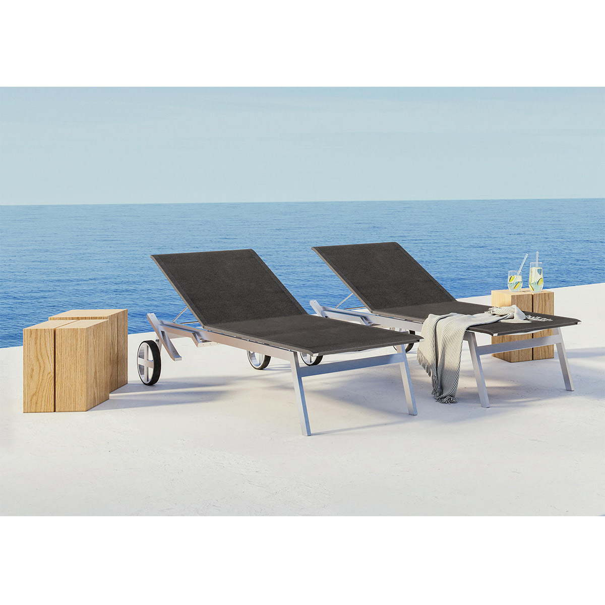 Swimming Pool Leisure Furniture Lounge Chairs Luxury Outdoor Patio Beach Teak Handrails Design Sun Loungers Chairs