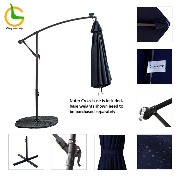 Wholesale foldable outdoor parasol hanging aluminum waterproof umbrella garden with led light for courtyard