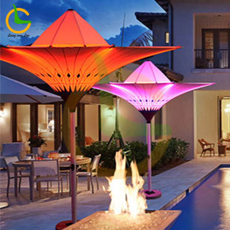 Aluminum modern restaurant beach garden waterproof polyester patio outdoor umbrella with led light