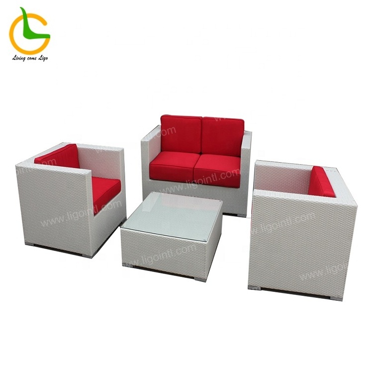 Tempered Glass Coffee Table And Cushions,Deck,Backyard Porch Wicker Patio Sectional Furniture Sets Outdoor Sofa Rattan Couch