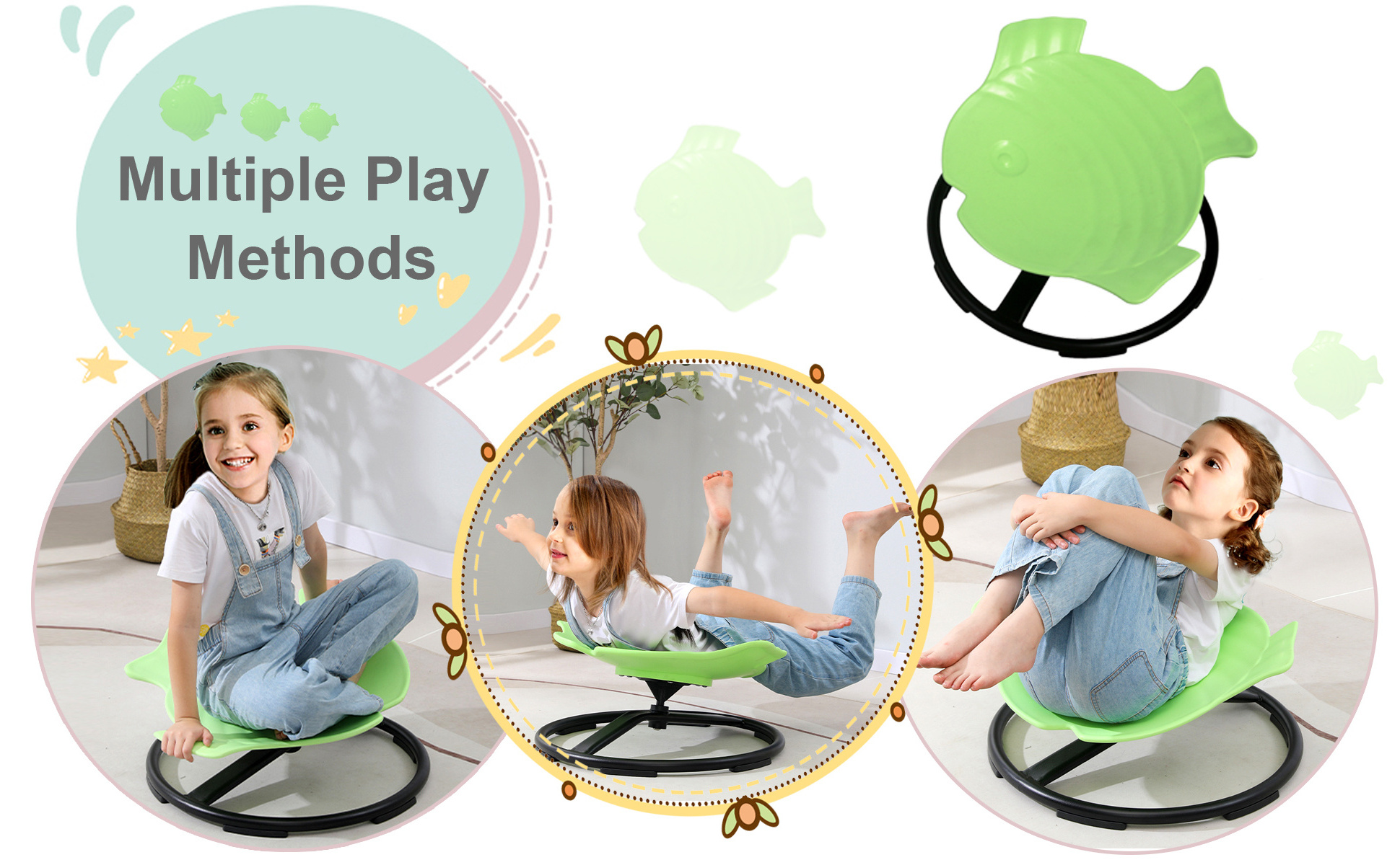 Kids Swivel Chair Carousel Spin Sensory Chair Training Body Coordination Kids Spinning Chair for Autism Metal Base Non-Slip