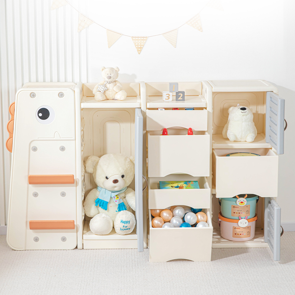 Kids Bookshelf with Toy Organizers and Storage Multi-Purpose 4-Tier Shelf & 6 Removable Plastic Bins to Organize Toys Bookcase