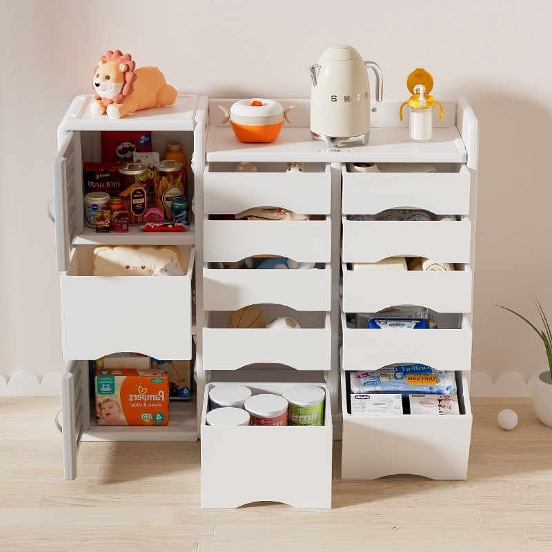 Large-Capacity Toy Storage Cabinet Shelf Teen Organizer Baby Furniture Sets Children BookShelf Plastic Storage Box Kids Cabinets