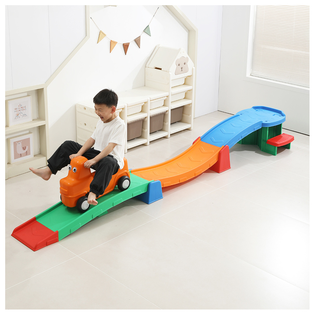 Good Green Blue Red Yellow toddler amusement park roller coaster glide car roller coaster ride strong kid roller coaster plastic