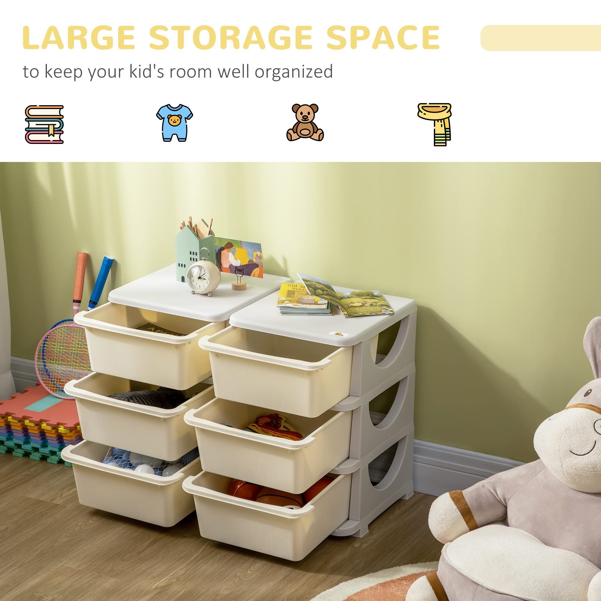 3 Tier Kids Storage Unit Dresser Tower with Drawers Chest Toy Organizer for Nursery Kindergarten Storage Organizer for Toddler