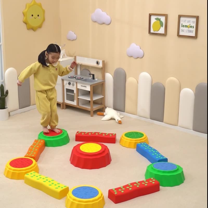 10pcs Set Kids Balance Beam,Balance Bridge with Non-slip Surface & Bottom Stepping Stones for Kids, Toddler Sensory Training