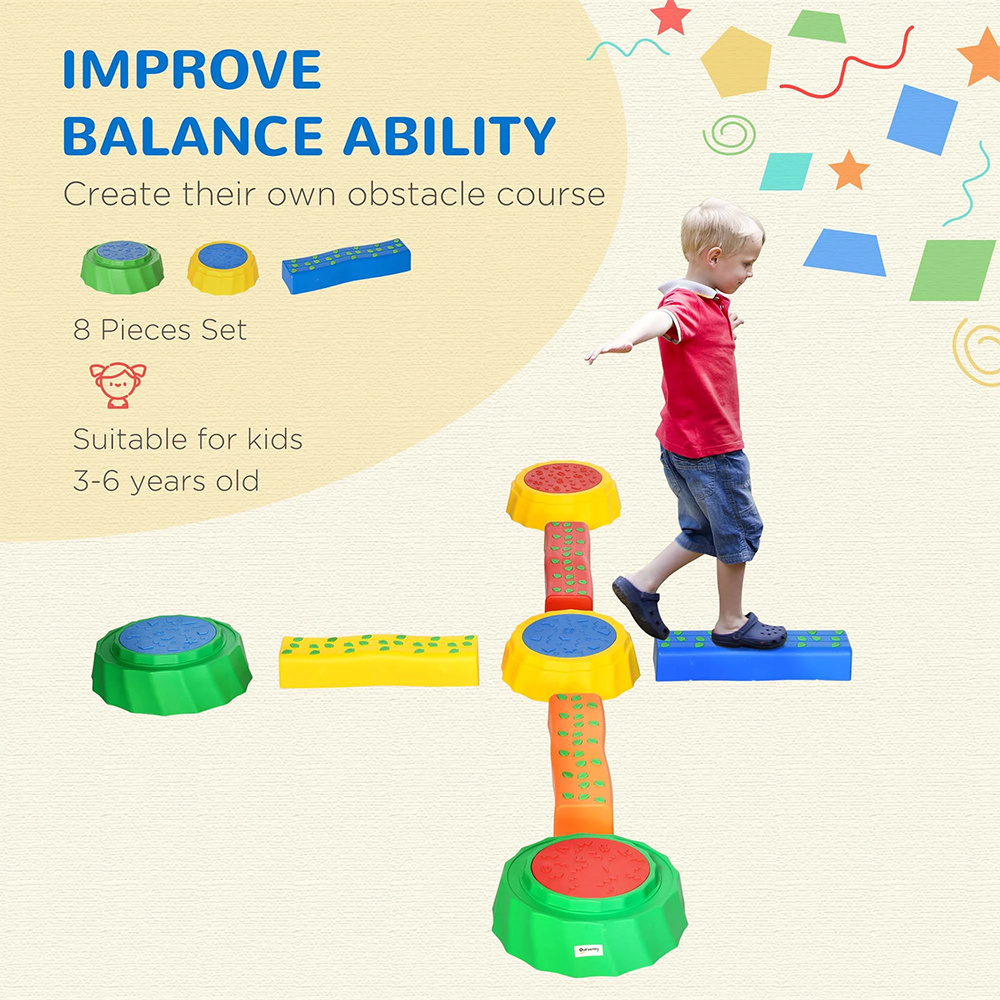 5pcs Kids Balance Beam,Balance Bridge with Non-slip Surface & Bottom Stackable Stepping Stones for toddler Balance Training Toys