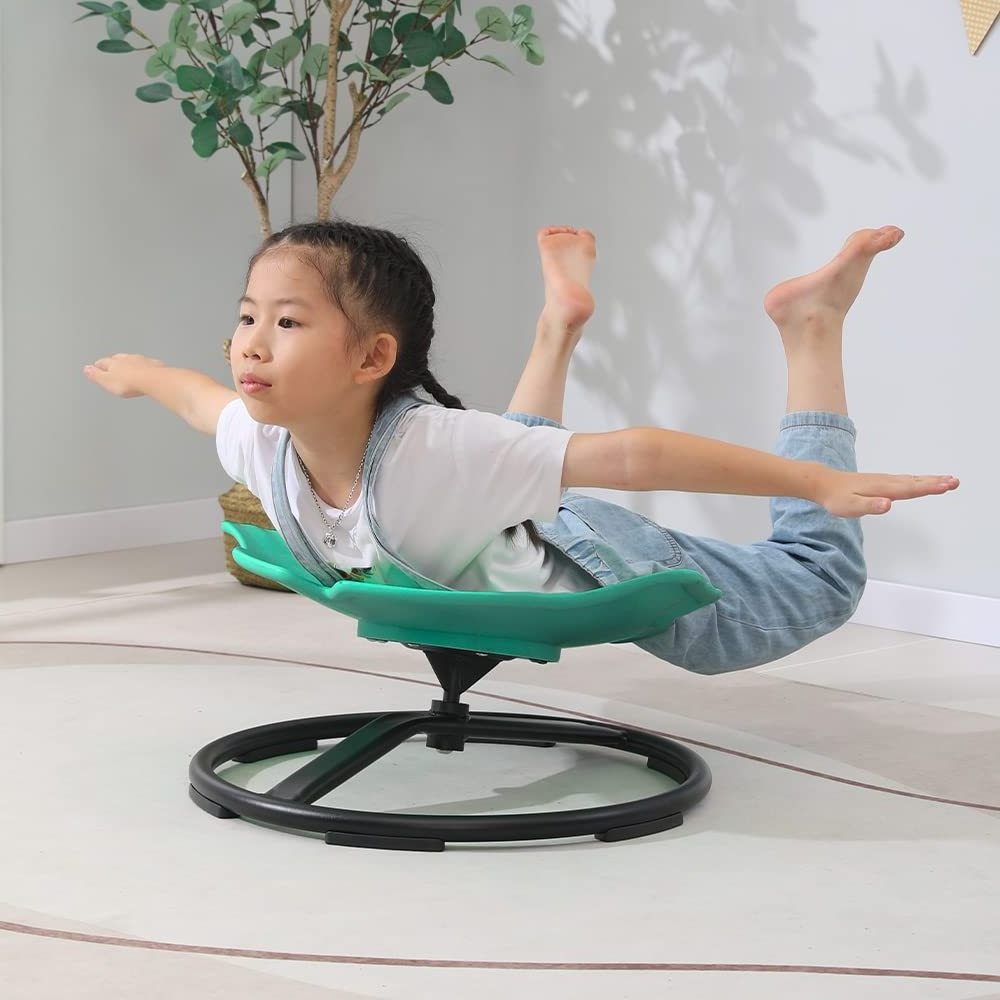 Kids Swivel Chair Carousel Spin Sensory Chair Training Body Coordination Kids Spinning Chair for Autism Metal Base Non-Slip