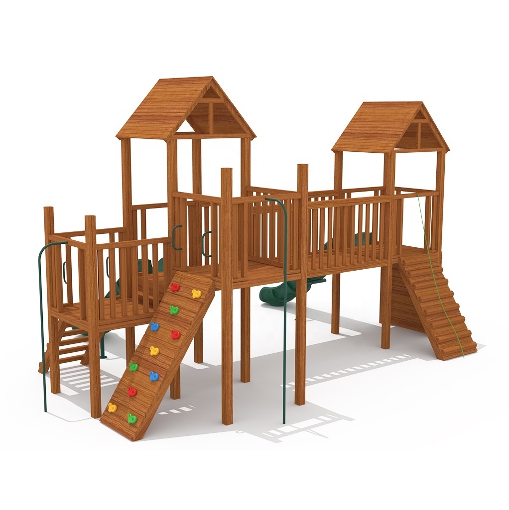 Customized Children's Outdoor Playhouse Durable Steel Stainless Steel Pre-School Wooden Playground Equipment Wooden Slide Sale