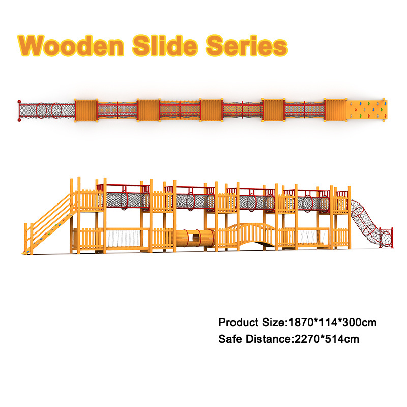 Massive Outdoor Playground Wooden Climbing Frame Play Set for Kids Triangle Climbing Wood Structure for Amusement Parks