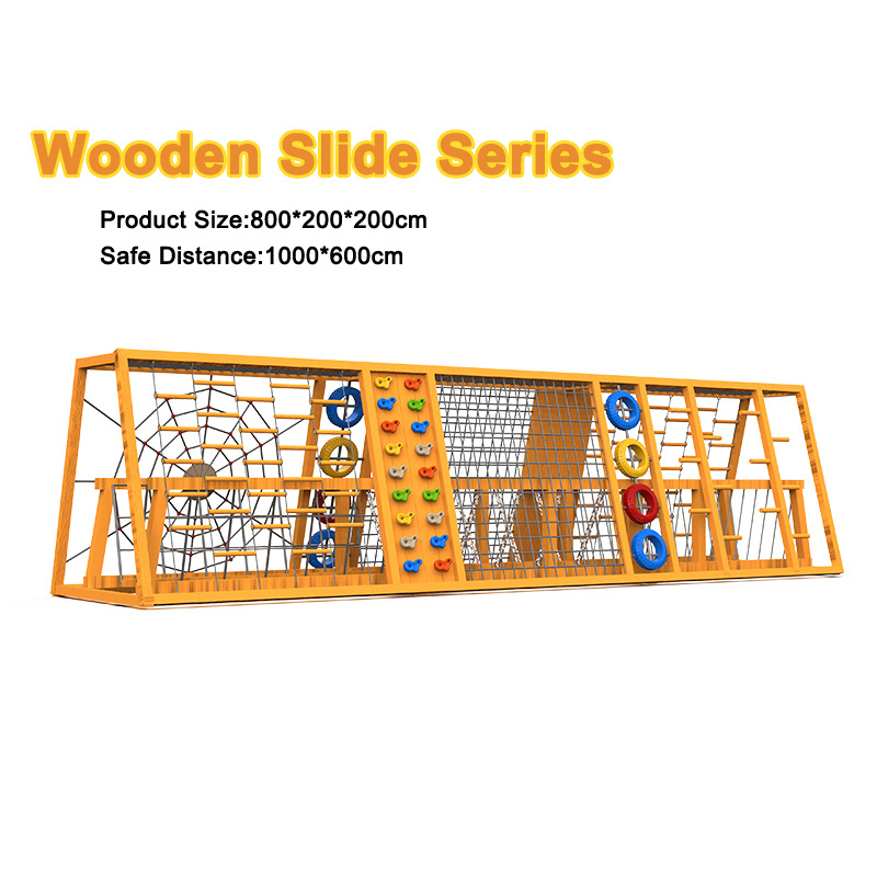 Massive Outdoor Playground Wooden Climbing Frame Play Set for Kids Triangle Climbing Wood Structure for Amusement Parks