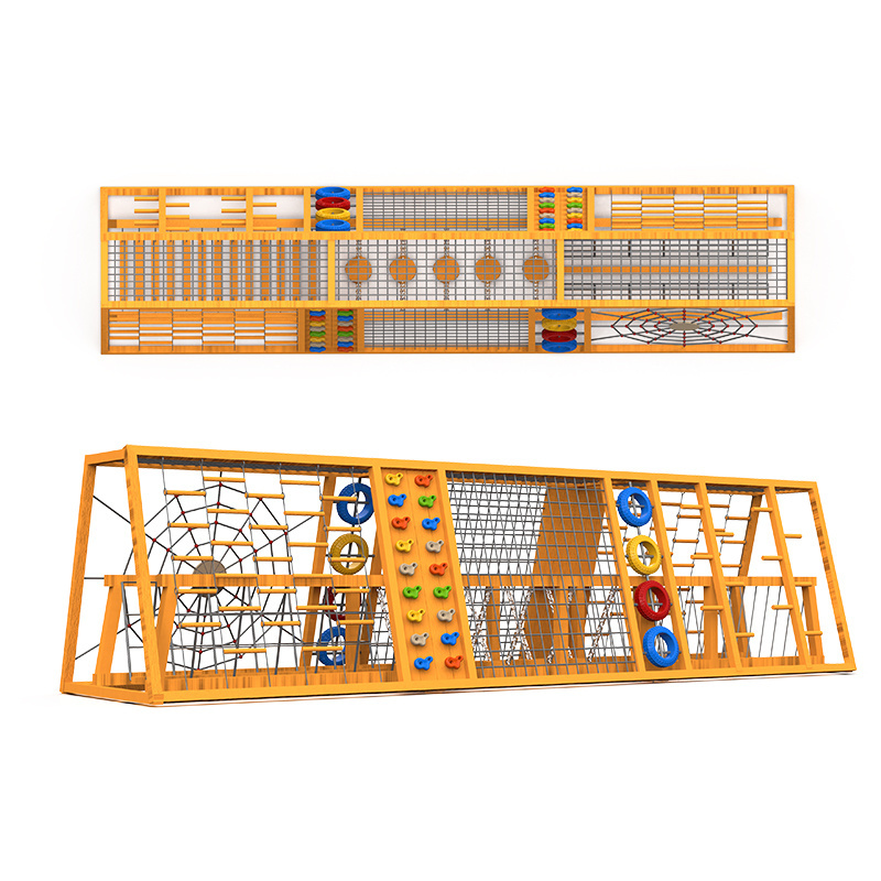 Massive Outdoor Playground Wooden Climbing Frame Play Set for Kids Triangle Climbing Wood Structure for Amusement Parks