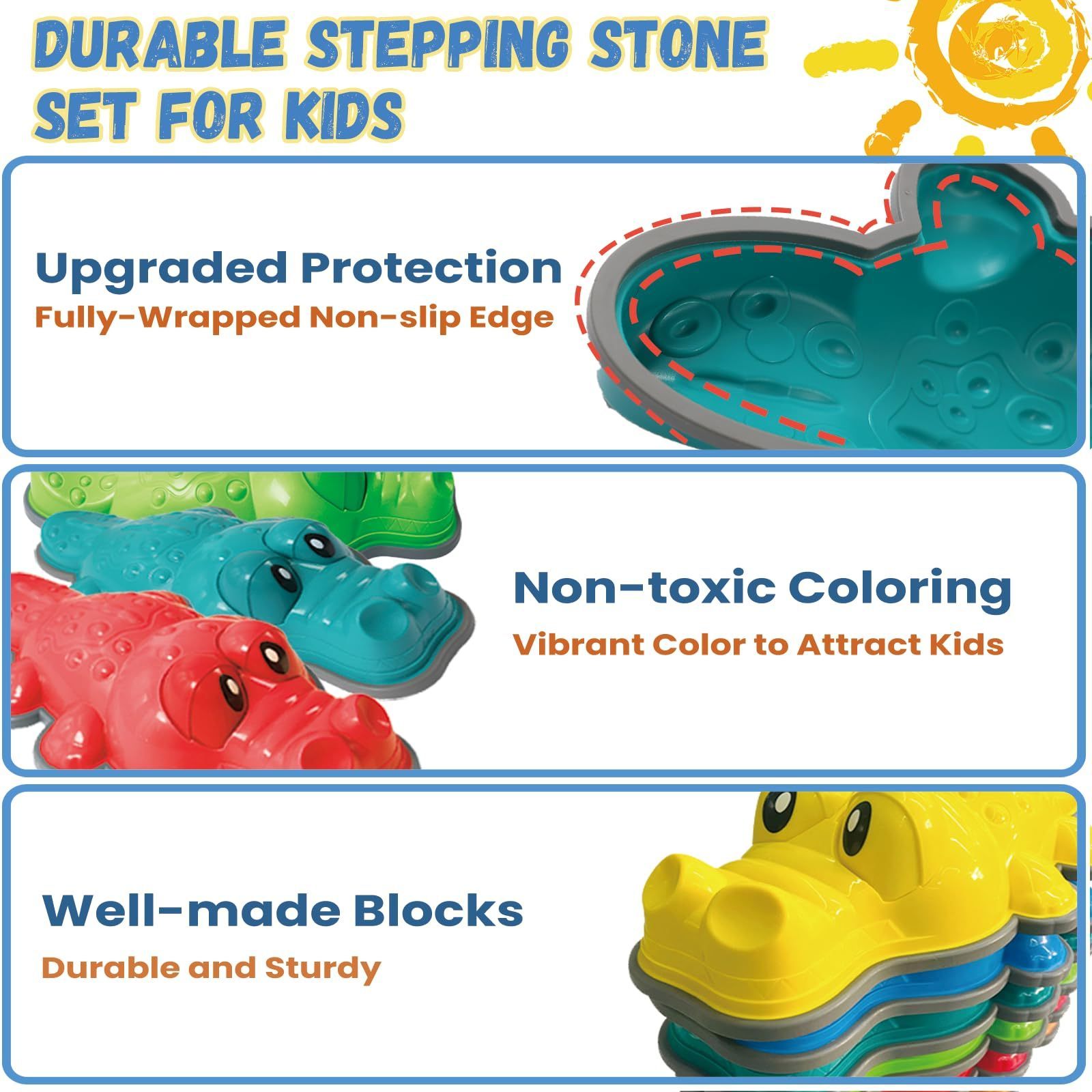 Kids Stepping Stones 6PCS Crocodile Balance Stepping Stones with Spinner & Game Cards*26 Anti-skidding Stepping Stones for Kids