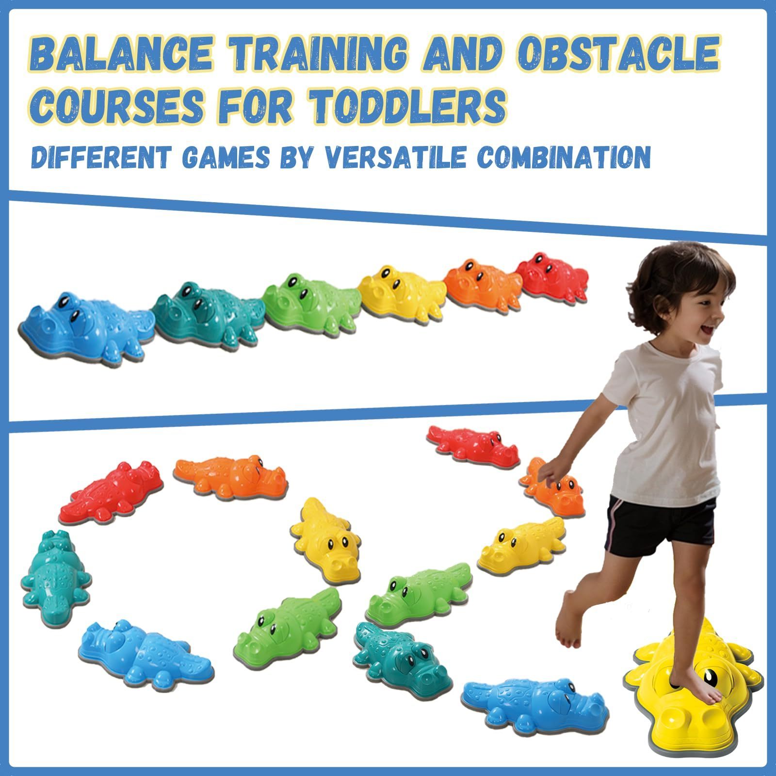 Kids Stepping Stones 6PCS Crocodile Balance Stepping Stones with Spinner & Game Cards*26 Anti-skidding Stepping Stones for Kids