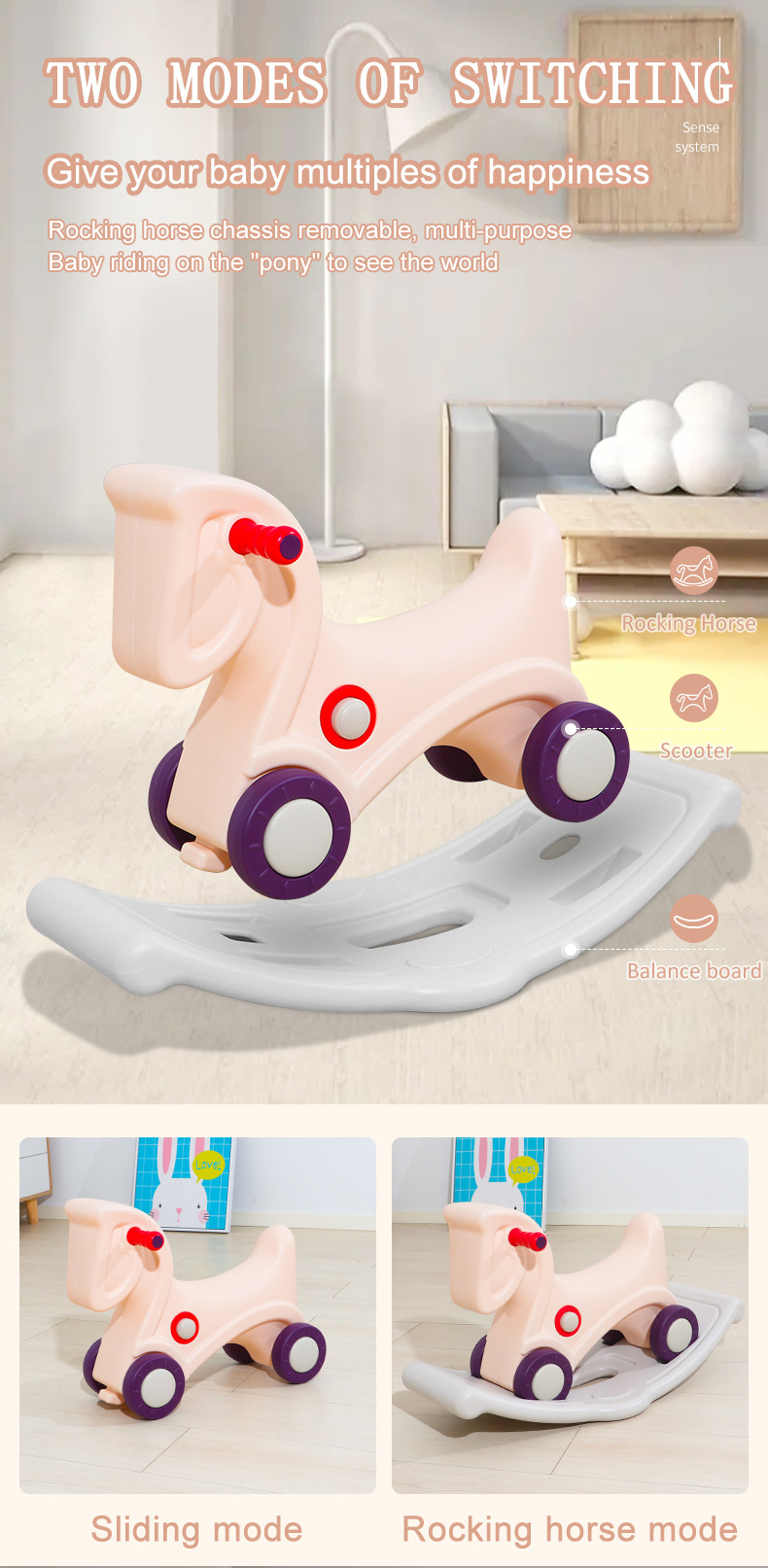 Multifunctional plastic high quality baby unicorn rocking horse chair children walker kids sliding car ride on rocking horse