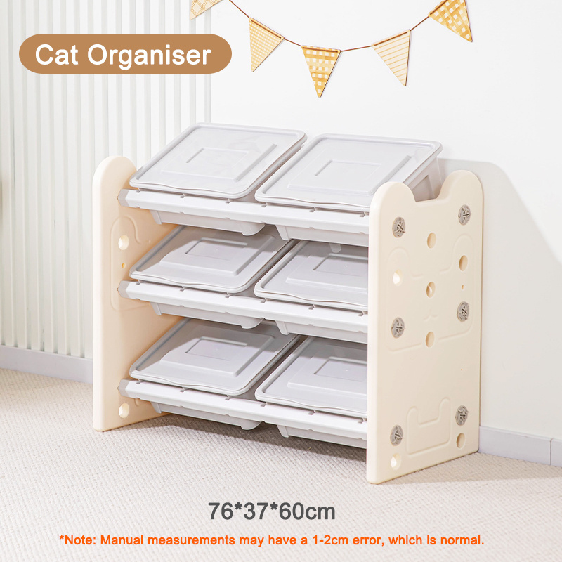 Kitty Kids Toys Storage Organizer Shelf Organizer for Books and Toys with 6 Bins 2 Cabinets Multipurpose Toy and Book Storage