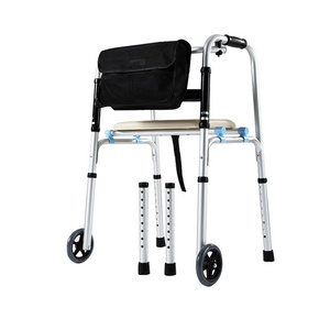 High Quality Aluminum Walker Folding Walking Aid Walking Medical Equipment For The Elderly Four-legged Crutches